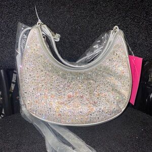Betsey Johnson Silver Rhinestone Shoulder Bag